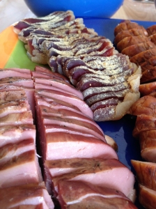 Close-up view of Duck Ham and Prosciutto