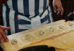 Photo of dollops of filling on a sheet of pasta dough